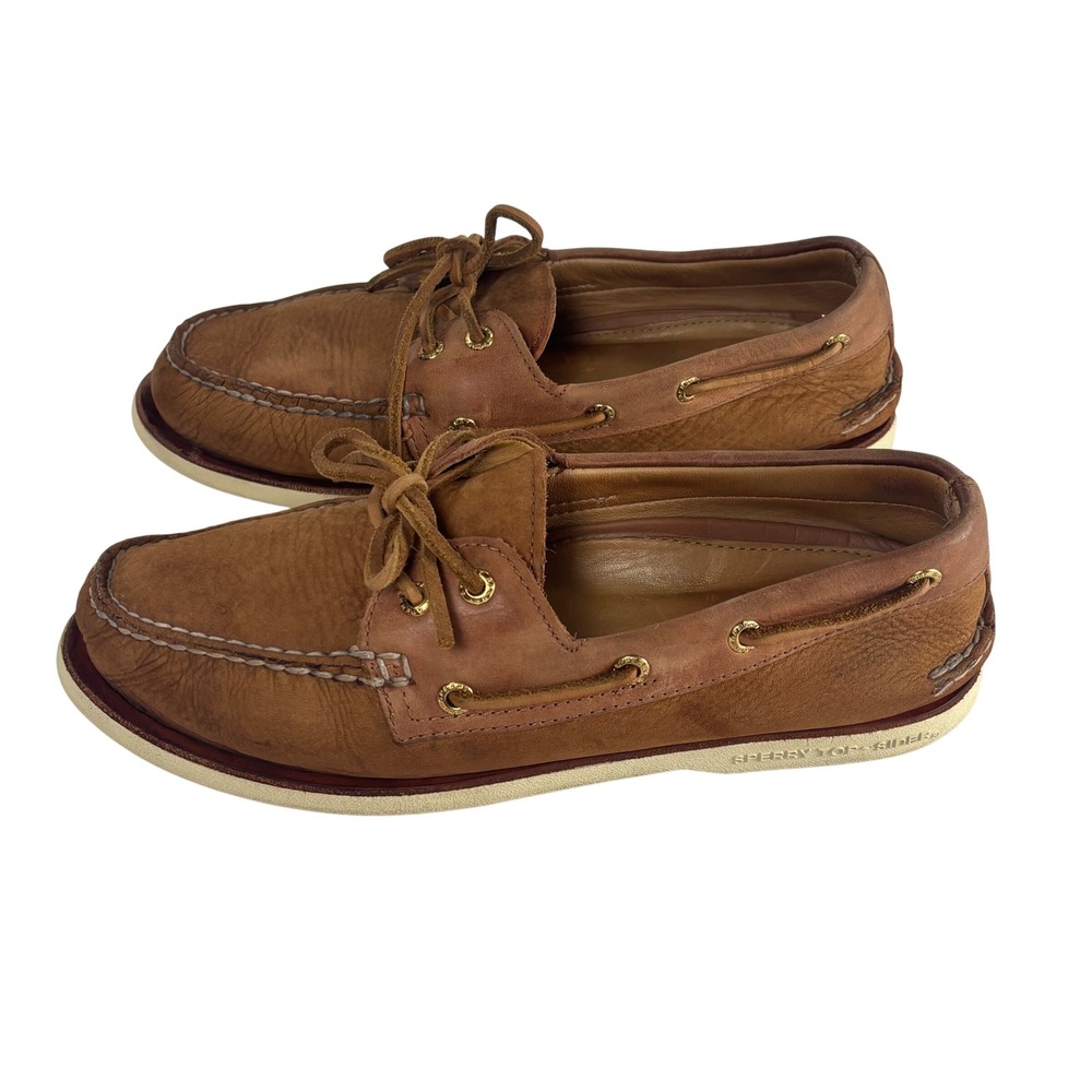 Sperry Boat Shoes Leather Gold Cup Authentic Original 18K Eyelet Sz‎ 9 Tan Brown